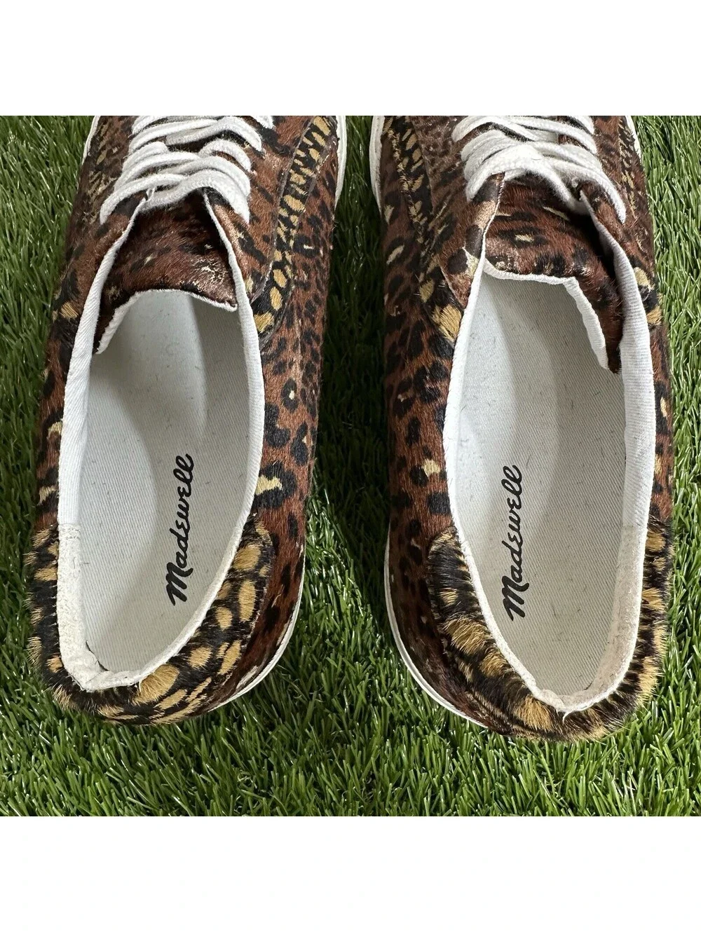 Madewell Womens Lace Up Sneakers Calf Hair Leopard Print Size 10M